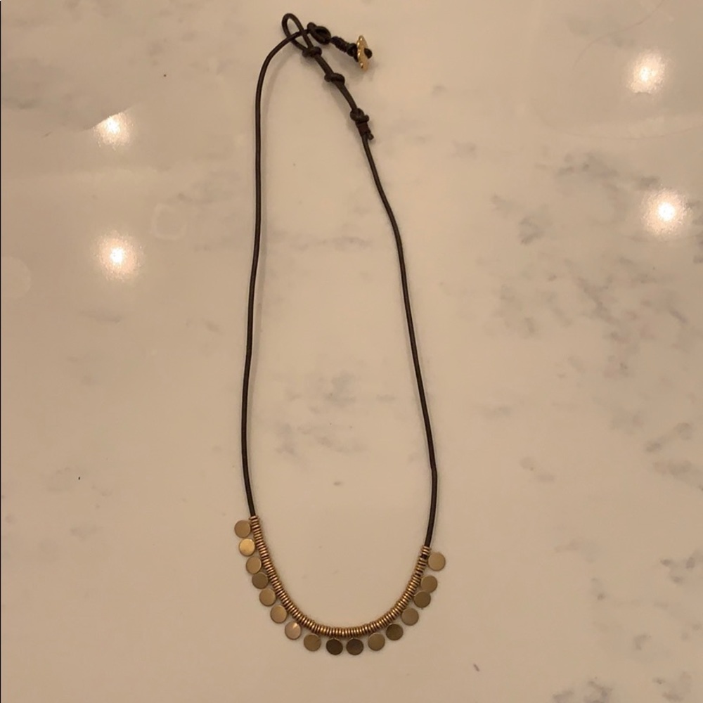 Stella and dot gold + leather necklace
